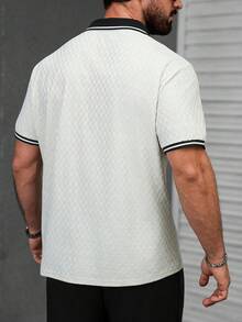 EGENSIO Áo sơ mi tay ngắn cổ polo raglan màu mơ, chất liệu vải dệt họa tiết, kiểu dáng thường ngày. - Màu be - Xem 2
