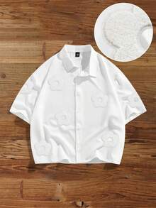 Manfinity Joysei Standard Size Men's Fashion Floral 3D Embroidered White Loose Short Shirt - White - View 1