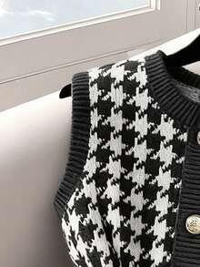 GlowEve 女士优雅圆领针织开衫背心 - 黑與白 - 查看 4