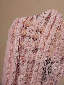 Freevana 复古粉色蕾丝镂空口袋蕾丝拼接下摆波西米亚音乐节复古风格独特上衣T恤 - 淺粉色 - 查看 7