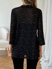 SHEIN LUNE Women's Casual Sequin Sheer Mesh Blazer Spring Women Summer - Black - View 2