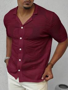 Manfinity Homme Áo len dệt kim màu trơn thường ngày dành cho nam - Màu Đỏ Sâu - Xem 6