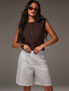 Athîral 女士休闲日常条纹阔腿七分裤 - 彩色 - 查看 7