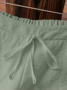 EMERY ROSE Women's White Linen Casual Pocket Long Pants, Spring & Summer Fall Cloth For Women - Mint Green - View 5