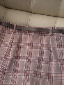 Franclia 女士休闲格子印花短裤 - 酒紅色 - 查看 6