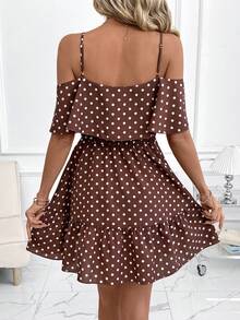 Clasi Vestido de línea A de algodón sólido rojo carmesí con tirantes de espagueti y hombros descubiertos, elegante y cómodo. Reg - Multicolor 3 - Ver 2