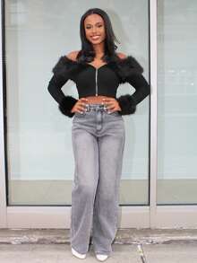 Steph T 女士波点仿皮草拼布休闲夹克，秋冬 - 彩色 - 查看 3