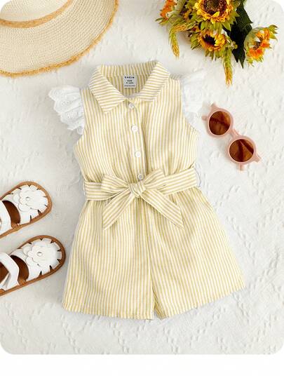 Cute & Elegant Babygirl Solid Color Casual Romper, Versatile For Summer