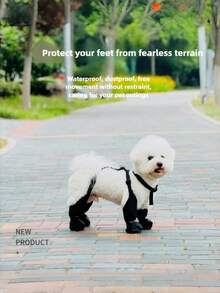 1 PC Waterproof Slip Resistant Strapped Leggings For Paw Protection Black Dog Harness Snow Boots Outdoor Winter Walking Shoes Pet Dog Booties Fashion Gear For Dogs Adventure Holiday Season