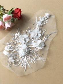 1 Piece Chiffon 3D Beaded Floral Applique Patch Wedding Dress Decoration Lace Embroidery Patch DIY Clothing Embellishment For Costume Party Prom Bridal Crafting Sewing Embellishment Accessories - Multicolor - View 8