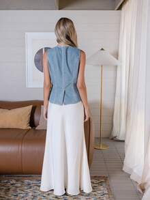 Aralina 长款公主剪裁牛仔背心 - 淺色水洗藍 - 查看 2