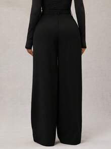 Radiana Plus-Size Women's Minimalist Fashion Black Loose Wide-Leg Pants, Commuter Pants, Black Wide-Leg Pants, High-Waisted Wide-Leg Pants, Black Suit Pants, Spring/Summer,Spring To Summer, - Black - View 2
