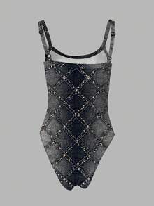 Rovax Women's Beaded All-Over Print Sexy Bodysuit - Multicolor - View 2