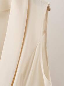 GlowEve CURVE Plus Size Women Elegant Shawl Neck Vest And Wide Leg Pants Suit, Simple Solid Color, Suitable For Work And Commute - Apricot - View 7