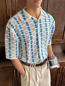 SWAVVY Men's Fashionable Casual Hollow Button Knit Sweater, Summer - White - View 9