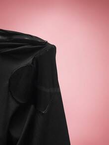 SHEIN ICON Áo kiểu dáng ôm sát, cổ tàu, tay dài, hình trái tim dành cho nữ cỡ lớn. - màu đen - Xem 11