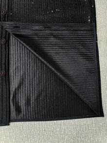 Manfinity AFTRDRK Plus Size Men's Solid Color Long Sleeve Sequin Single-Breasted Dress Shirt,Men Old Money,Daily Leisure, Weekend Trips, Outdoor Activities, Travel Expeditions, Relaxed Work Environments Or Semi-Formal Occasions, Boyfriend/Husband Gift, Anniversary /Birthday Gift Party Summer Vacation Holiday New Years Wedding,Gorgeous Party,Long-Sleeve Glitter Shirt - Black - View 6