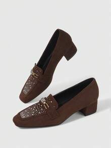 Sleekvia Women's Rhinestone Embellished Fashionable High Heels, Versatile For Daily Wear Valentine's Day - Coffee Brown - View 2