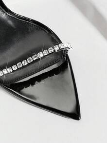 SHUZIA Women's Patent PU Sexy Point Toe Rhinestone Back Strap Stiletto Heel Sandals - Black - View 7
