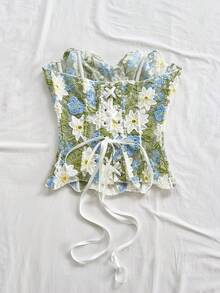 Soleia Áo corset ren hai lớp trễ vai gợi cảm, ôm sát cơ thể, áo liền thân thêu khoét rỗng, thích hợp cho kỳ nghỉ, đi chơi tối, dự đám cưới, mùa thu. - Nhiều màu - Xem 2