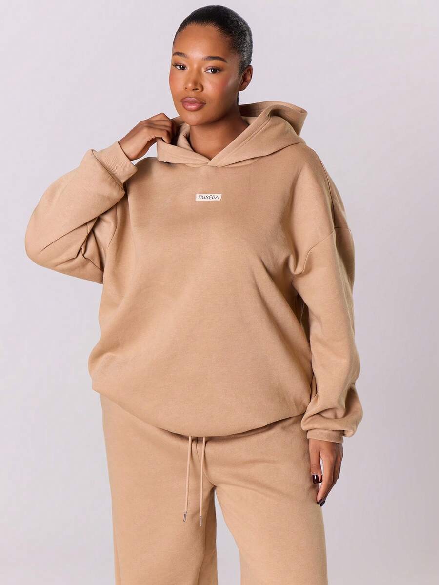 MUSERA Sudadera con capucha con parche de logo oversize, básicos casuales y cómodos para la primavera - Caqui - Ver 1