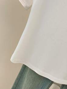Franclia 女士圆领七分袖修身纯色T恤，春夏基础款纯色上衣 - 白色 - 查看 4