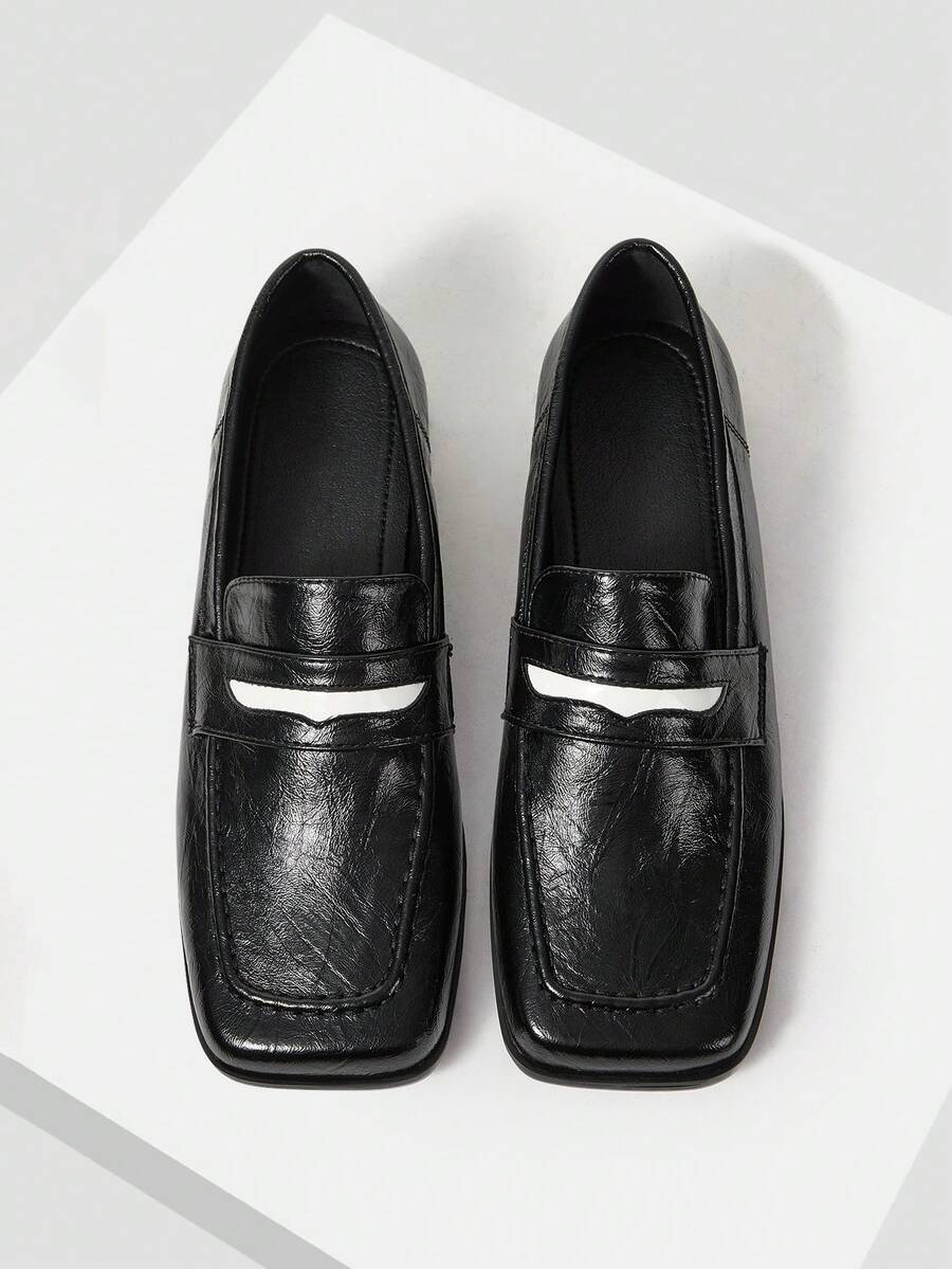 Mnmlis 女士休闲百搭通勤平底乐福鞋 - 黑色 - 查看 1