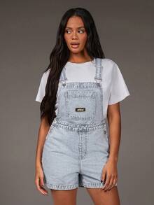 Athîral 女士休闲条纹浅蓝色短款背带裤 - 淺色水洗藍 - 查看 1