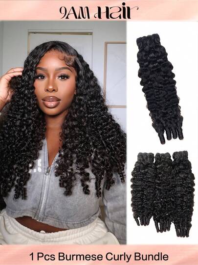 1pc Burmese Curly Bundles Human Hair Pixie Curls Human Hair Spiral End Natural Colour Burmese Curly Human Hair Bundles Weave Bundle Unprocessed Human Hair Extensions 14-26 Inch Top Quality For Women