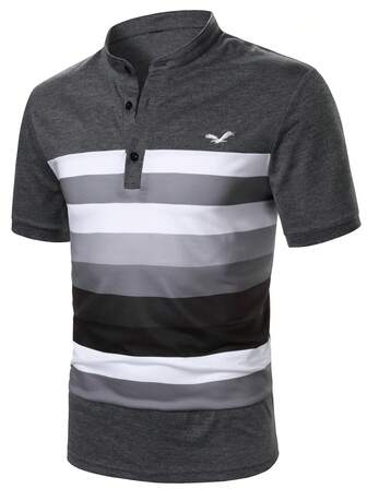 Manfinity Mode Men's Essential Fashionable Henley Collar Solid Color Polo Shirt