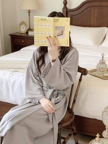 Áo choàng tắm mềm mại Unisex, dày, dài, có dây rút và túi, đồ ngủ rộng rãi thấm hút, đồ mặc nhà cho các cặp đôi, mùa thu/đông trở lại trường - màu xám nhạt - Xem 7