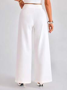 EURMUSE Quần ống rộng trang nhã với họa tiết hoa 3D tinh tế, thích hợp cho việc đi lại hàng ngày. - trắng - Xem 2