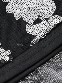 Livesso 蕾丝V领收腰中长连衣裙（女款） - 黑色 - 查看 7