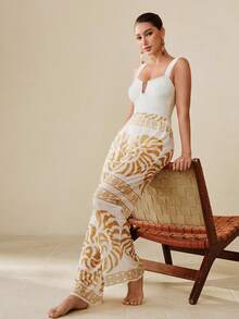 Swim Oasis New Lightweight Luxury Sensitive Modest Concealing Solid Color Pants, Printed Christmas New Year Spring Swimwear One-Piece Swimsuit, Two Pieces Bikini Set, Spring/Summer - Multicolor - View 5