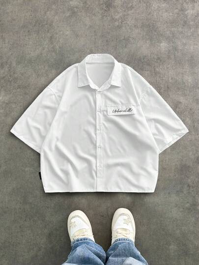 Manfinity RebelGame Men's Casual Striped Print Loose Fit Short Sleeve Shirt, Suitable For Spring/Summer