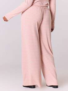 MUSERA Plus Wide Leg Baggy Drawstring Stripe Trousers Only Casual Cute Cosy   Night In Spring Valentines Day - Pink - View 2