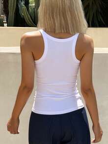 Livesso 女款純色休閒商務背心，夏季新款掛脖上衣 - 白色 - 查看 2
