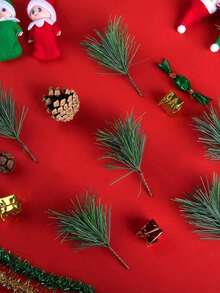 15/10支人造绿色松针枝，小松枝 - 仿真绿色松枝，适用于圣诞花环、家居节日花园装饰、派对礼物装饰、圣诞树装饰品、布置配件等。 - 彩色 - 查看 2