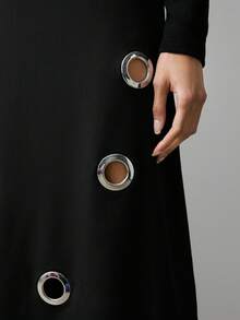 Maija 女士镂空黑色长袖连衣裙 - 黑色 - 查看 12