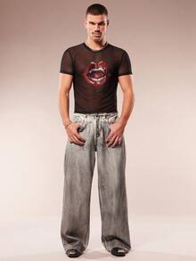 FeverCity 男士时尚印花圆领短袖T恤 - 黑色 - 查看 5