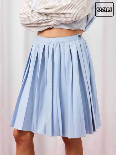 COUREZ 中长款百褶裙，侧开衩 / Y2K 度假风秋季女装，秋季外出穿搭，可爱性感，返校季必备