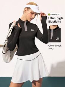 CourtClass Long Sleeve Casual Versatile Button Front Graphic Print Golf Polo Shirt Black Tennis Top Long Sleeve Tennis Shirt - Multicolor - View 1