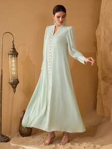 SHEIN Najma 优雅珍珠装饰女士简约年轻时尚连衣裙 - 薄荷綠 - 查看 6