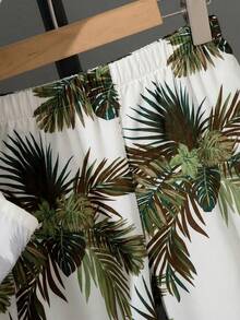 SHEIN Bộ 2 món áo sơ mi và quần short in hoa phong cách học sinh dành cho bé trai tuổi teen, thích hợp đi làm, đi học, mặc thường ngày, chơi thể thao, mùa xuân/hè. - Nhiều màu - Xem 9