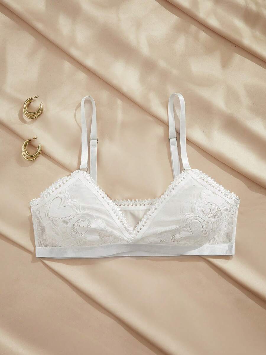 Charlaine 舒适性感蕾丝爱心迷人浪漫女士文胸 - 白色 - 查看 1