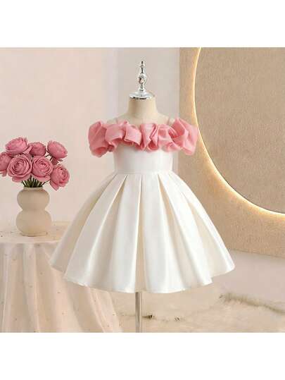 Elegant & Cute Patchwork Organza Short Sleeve Dress, Babygirl