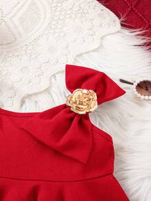 可爱优雅的红色针织吊带连衣裙，适合女宝宝 - 紅色 - 查看 3