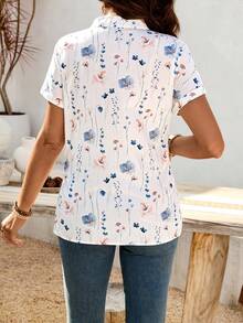 SHEIN Maternity Casual Printed Button-Up Short Sleeve Shirt - Multicolor - View 3