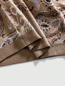 男士圆领腰果图案复古针织毛衣 - 咖啡棕 - 查看 5