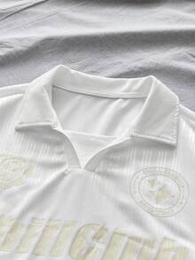 AXEPEAK 男士字母印花短袖休闲通勤 Polo 衫 - 杏色 - 查看 3